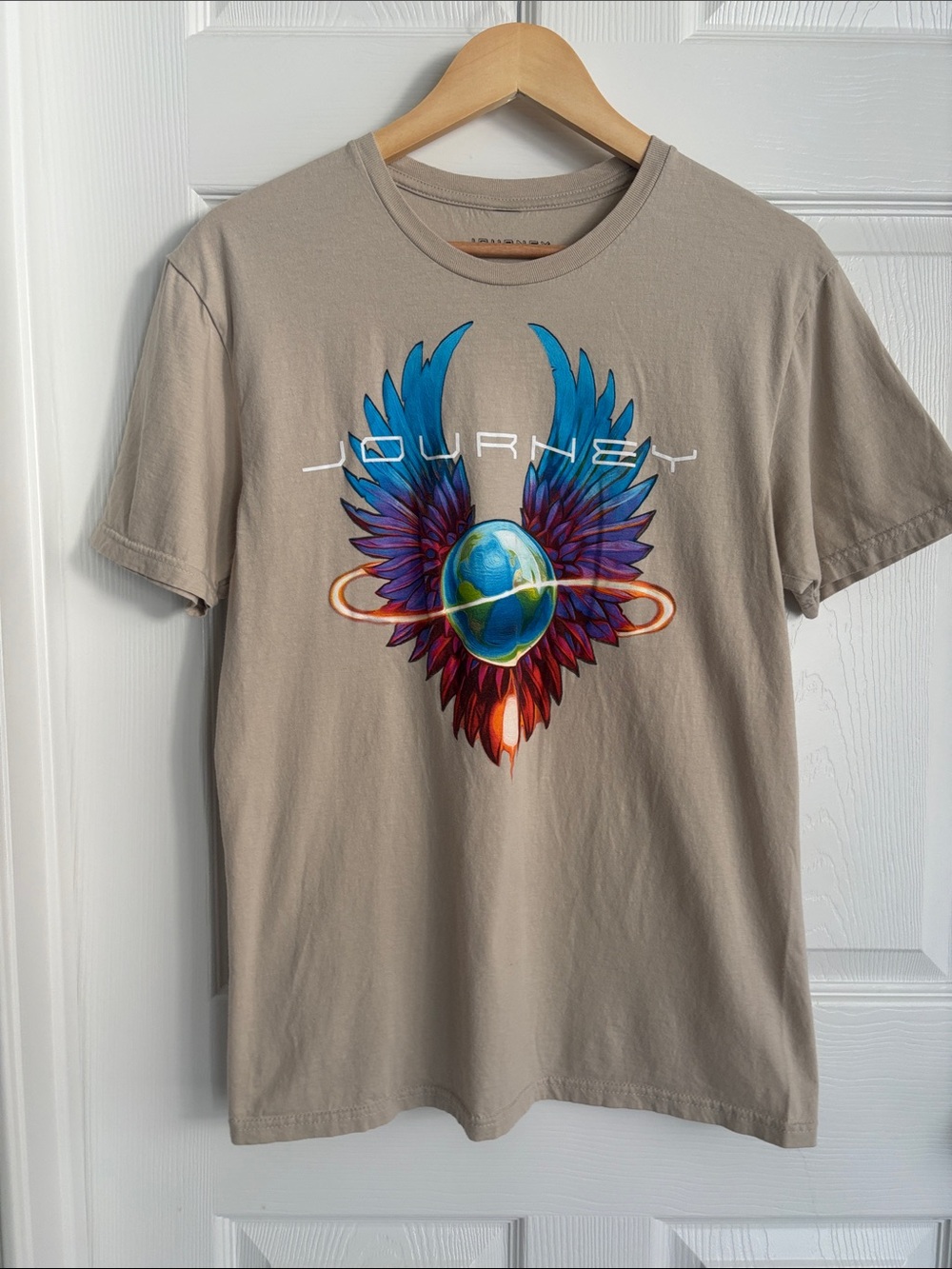 Journey Evolution Band Infinity Wings Graphic Tee Unisex Size M Taupe Beige